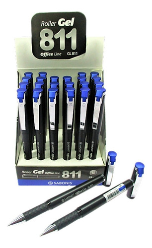 Caja Con 24 Plumas Roller Gel 0.7 Mm Sabonis Gl-811 Color de la tinta Azul Color del exterior Negro