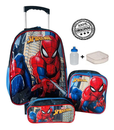 Mochila Homem Aranha De Rodinhas  Estojo  Lancheira