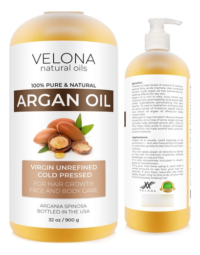 Velona Aceite De Argán  32 Onzas (con Bomba) | 100% Pur.