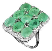 Comprar Anillo Esmeraldas Con Plata 925 Y Baño De Oro Blanco 14 K 