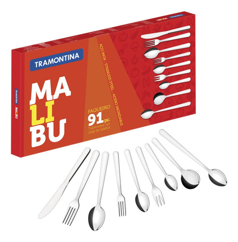 Juego Set De Cubiertos Tramontina Malibu 91 Pzas Inoxidable