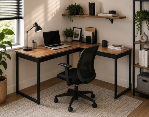 Mesa Escrivaninha Em L Industrial Preta Setup Home Office Preta