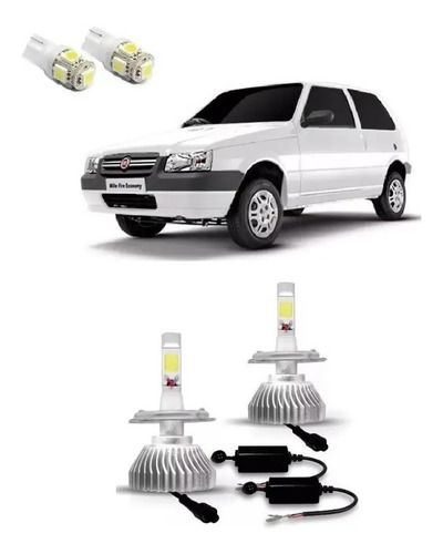 Kit Lampada Led H4 Farol Alto E Baixo Fiat Uno Mille + Leds 