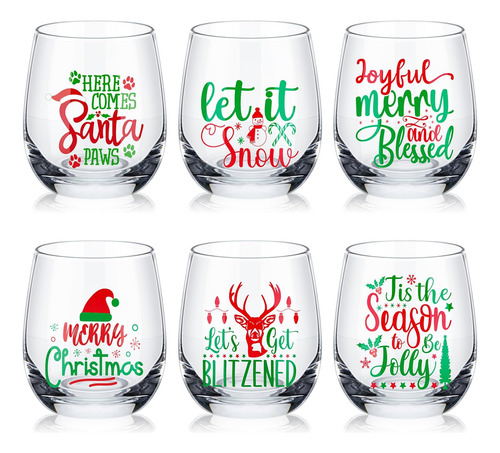 Pickmesh 6 Copas De Vino Navideñas De 12 Oz, Copa De Vino Si