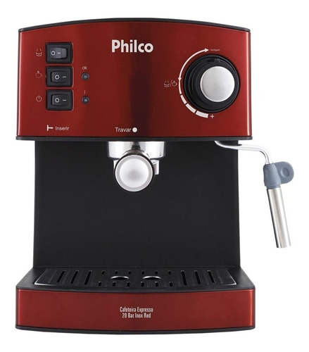 Cafeteira Philco 20Bar automática vermelha e aço inoxidável expresso 127V