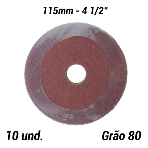 10 Un. Disco De Lixa Fibra 115mm Aço, Inox, Ferro Grão 80