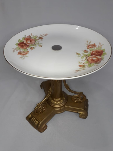 Masitero De Porcelana Antiguo Y Pie De Metal (Usado)