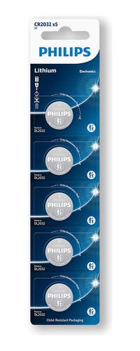 05 Pilhas Philips Cr2032 3v Bateria Original - 01 Cartela