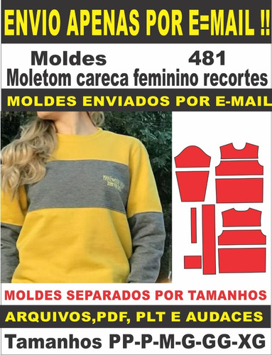 Imagem 1 de 2 de Moldes De Moletom Careca Tricolor Feminino