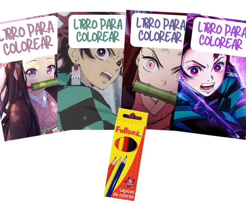 Pack 4 Libros Para Colorear Nezuko