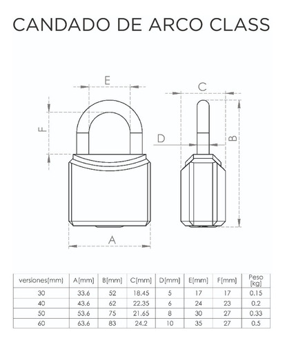 Imagen 8 de 10 de Candado De Arco 30mm Cubierta Abs Con 2 Llaves Cisa Class