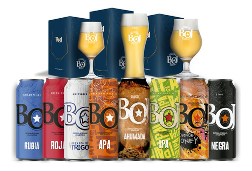 Cerveza Artesanal Boj Pack X 8 Latas Mixto + 2 Copas + 1vaso