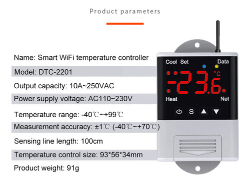 Temperatura Wifi 110v-230vac 10a Controle De Temperatura Dig