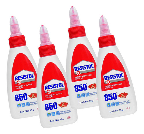 Resistol 850 Pegamento Liquido Blanco Escolar 55g 12pzs
