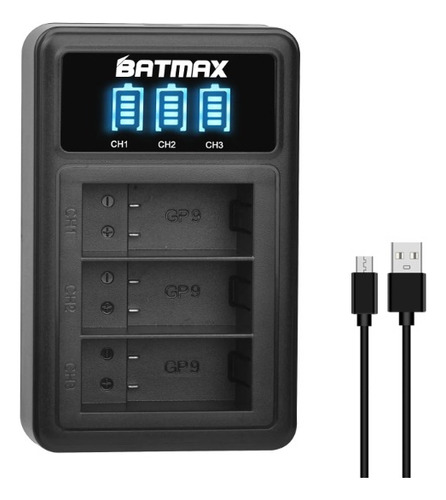 Kit 3x Bat Para Gopro Hero Black 12 + Carregador Usb Novo