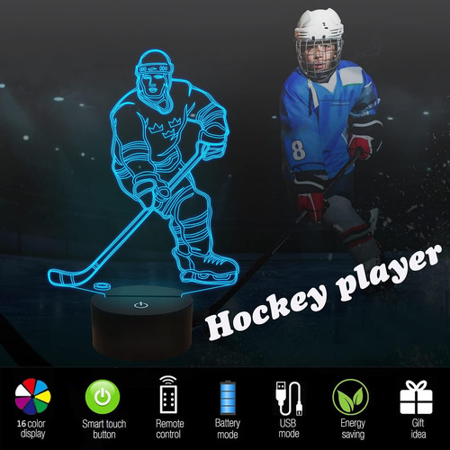 Lámpara Nocturna 3d Hockey Gifts, Diseño 3d Illusion Para De