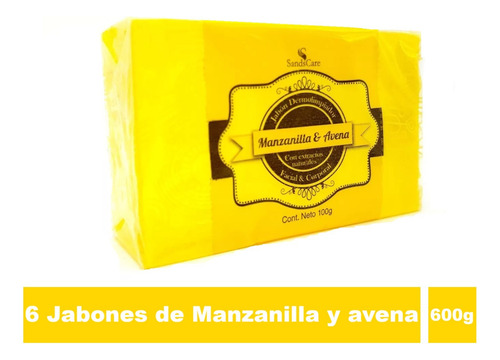 Jabón Artesanal De Manzanilla Con Avena 6 Pz De 100 G C/u
