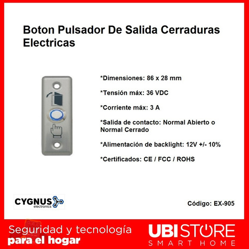 Boton Pulsador De Salida Cerraduras Electricas Cygnus Ex-905