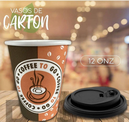 Vasos De Cartón Para Café 12 Onzas Con Tapas Por Bulto 