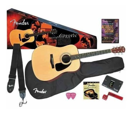 Pack Acustica Fender Dg8 Correa Pua Afinador Combo Dvd Cuerd