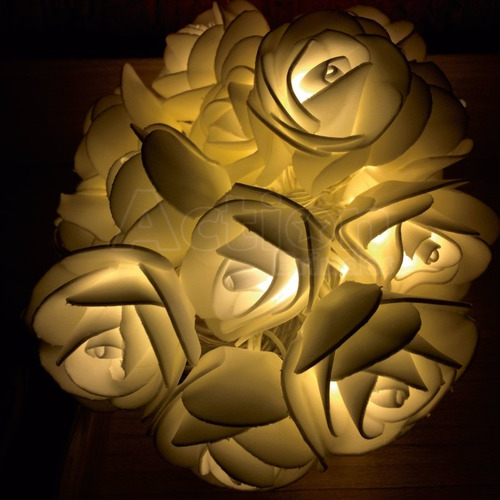 Imagem 3 de 6 de Cordão 20 Rosas Brancas Com Leds Warm