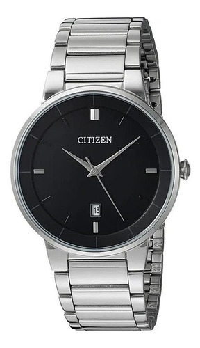 Pulseira de relógio masculina Citizen Quartz Original em aço inoxidável, cor: prata, moldura, cor de fundo prateada, cor de fundo preta