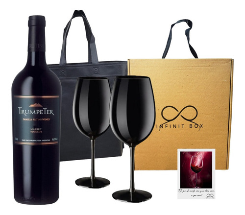 Box Regalo Empresarial Vino Trumpeter Malbec +2 Copas Negras