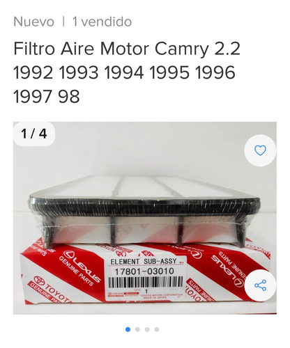 Filtro Aire 17801-03010 Original Camry 2.2lts 1992-98