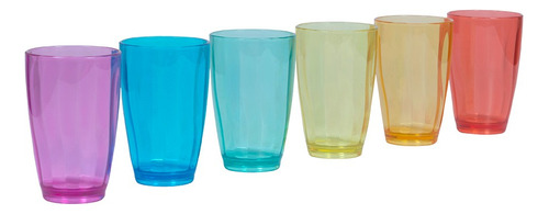 6 Vaso Plástico Acrílico Nuevos Transparente Colores 410 Ml