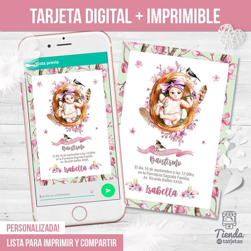 Imagen 2 de 4 de Invitación Digital + Imprimible - Bautismo Baby Shower 1 Año