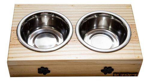 Comedouro Com Patinhas E Potes Inox Para Cachorro Natural