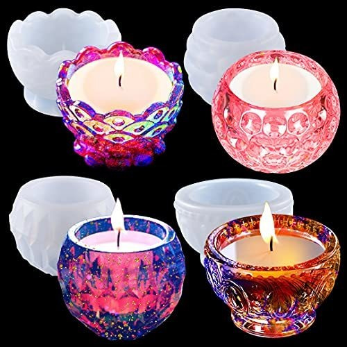 4 Moldes De Silicona Para Resina - Soporte De Velas