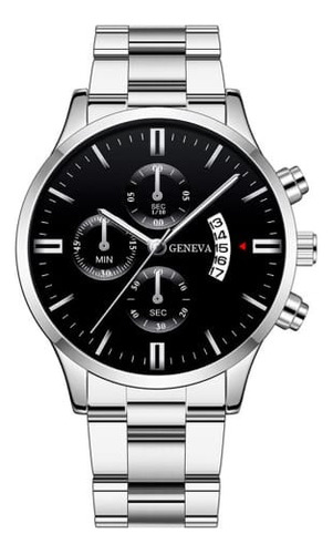 Relógio Masculino Geneva C/ Calendário Pulseira Inox Prata