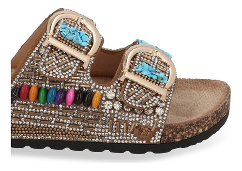 Sandalia Mujer De Piso Multicolor Con Brillos 715-53