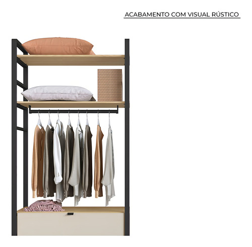 Closet Aberto com 2 Gavetas Herval Valence, Off White/Cedro