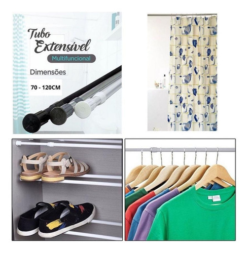 Varão Extensível Bastão Ajustável Porta Cortina Box Banheiro