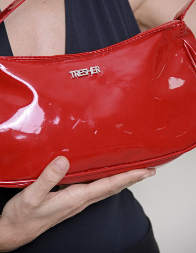 Cartera Mini Bag Tresher Charol Al Hombro Cherry Lisa Plateado Cherry