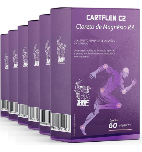 Kit 6 Cloreto  Magnesio Pa 60cápsulas Bom  Artrite Artrose