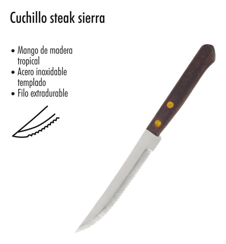 4 Cuchillos Steak 5 Pulgadas Con Sierra Mango De Madera