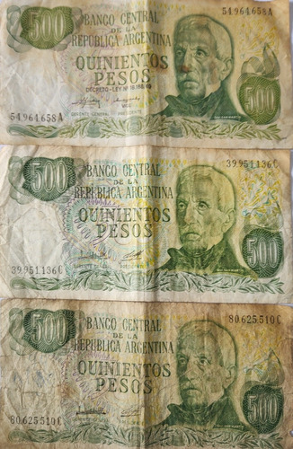 3 Billetes Argentina 500 Pesos 1970 (bb117