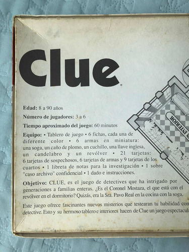 Jogo Clue Em Espanhol Completo Raro Tabuleiro Couro Detetive (Usado)