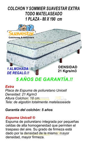 Sommier Y Colchon Suavestar Extra Espuma Matelaseado 80x190