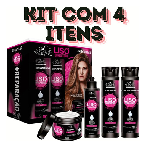 Kit 04 Itens Belkit Liso Obrigatório Com Brilho E Anti-frizz