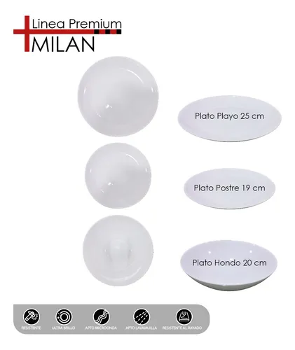 Vajilla Blanca De Opalina X Set De 25 Piezas Milán