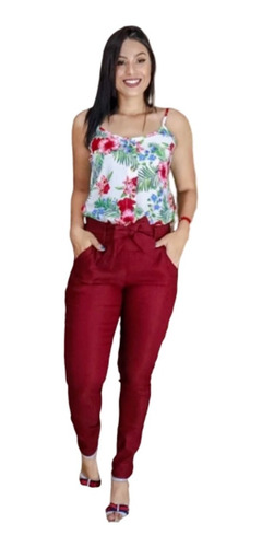 Imagem 4 de 9 de Kit C/2 Calça Feminina Justa De Amarrar Tecido Bengaline