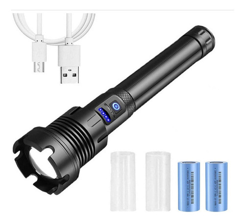 Linterna P90 Recargable Por Usb Con Luz Exterior