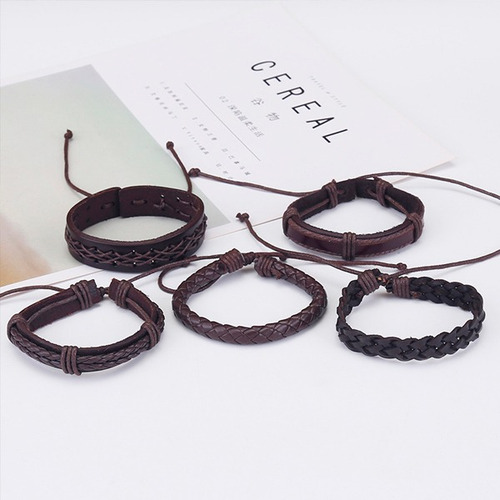 Imagen 4 de 5 de Set De 5 Pulseras De Piel
