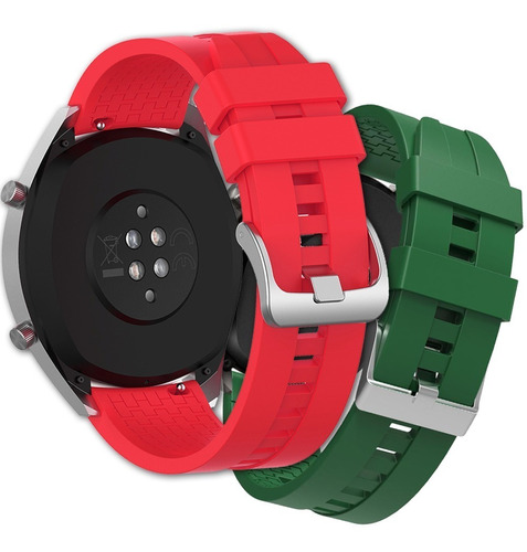 2 Correas De Silicona Verde & Roja 22mm Para Smartwatch