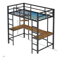 Comprar Base De Cama Alta Tipo Loft Individual Con Escritorio En U