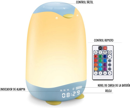 Imagen 2 de 7 de Lámpara Led Mesa Táctil Despertador Recargable Control Bebe